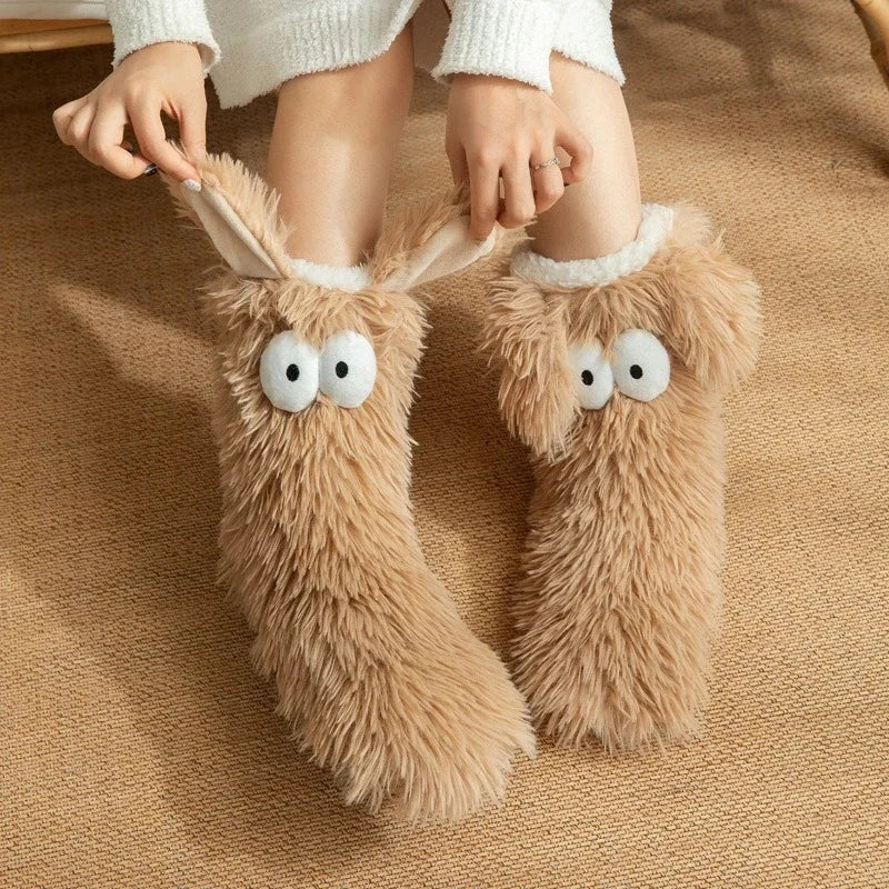 Women's Men Winter Kawaii Big Eyes Slipper Socks