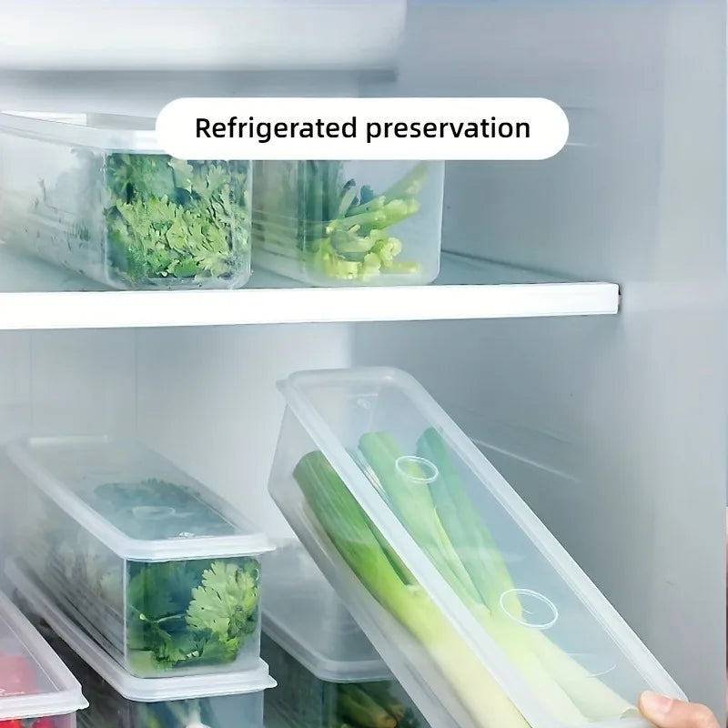 4-Piece Long Rectangular Food Storage Containers – Reusable Plastic Organizer Boxes