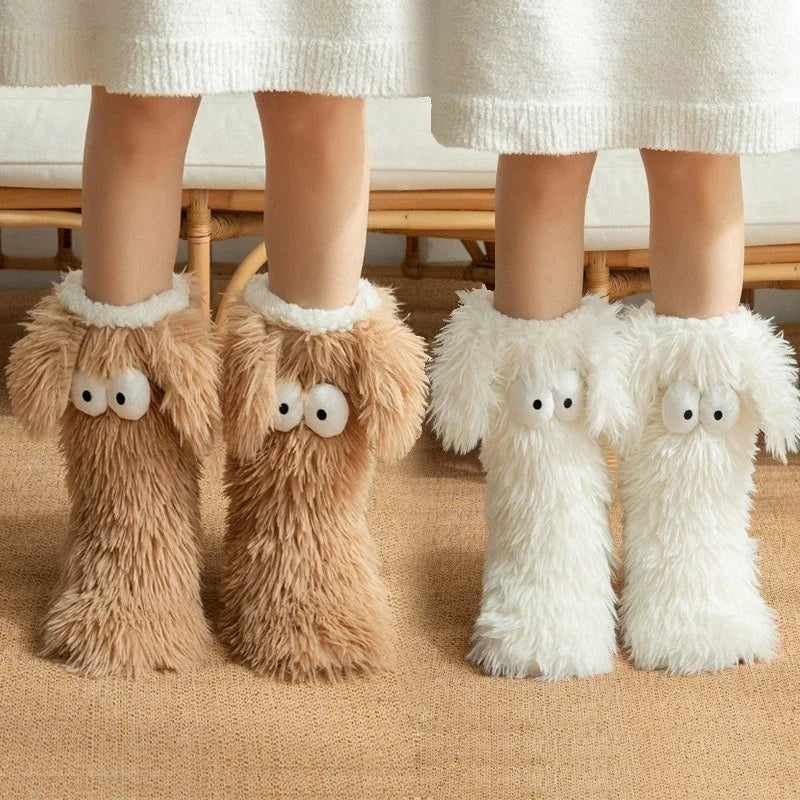 Women's Men Winter Kawaii Big Eyes Slipper Socks