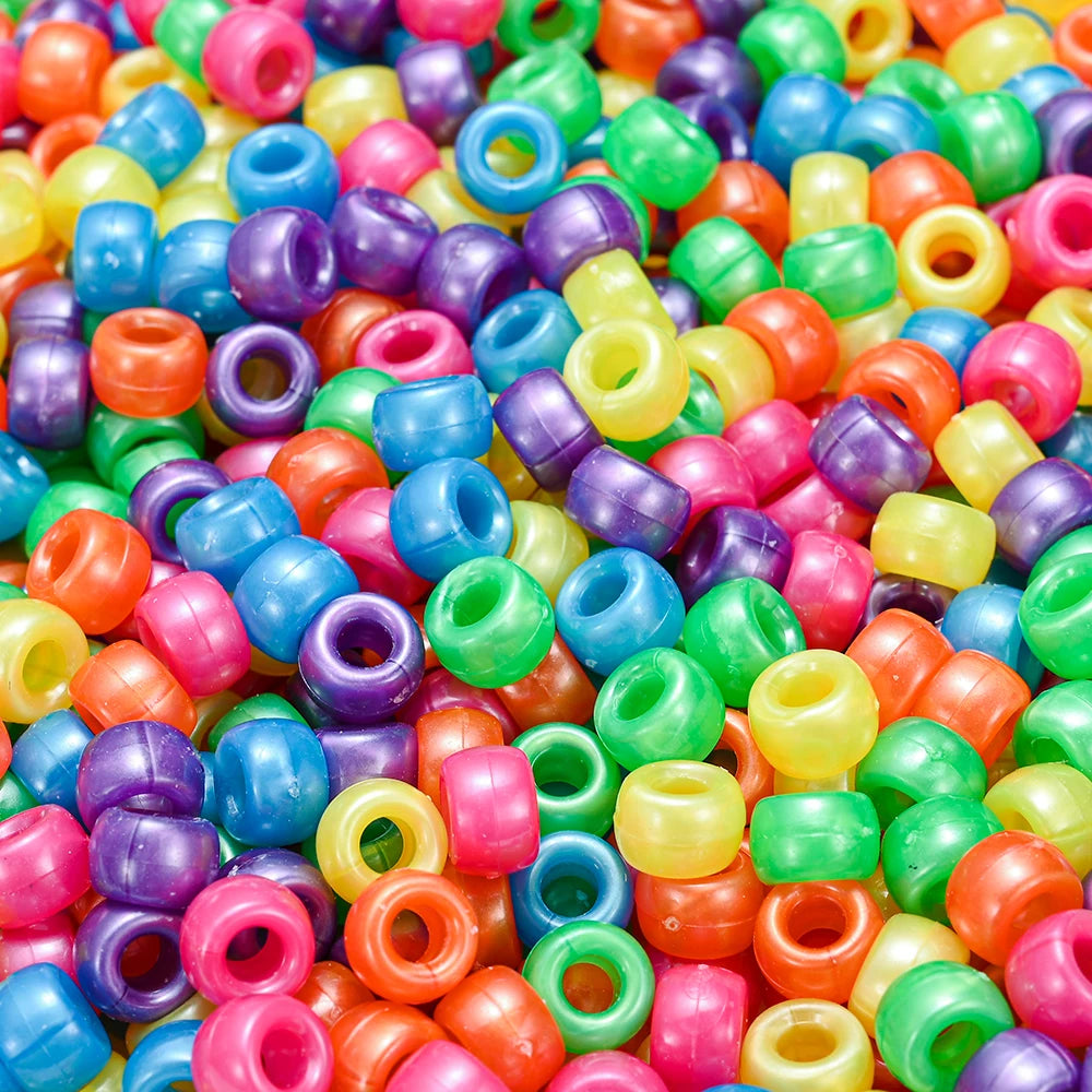 1000Pcs 6x9mm Mixed Colorful Dirty Braid Big Hole Acrylic Beads Pony Loose Spacer Beads For Jewelry Making Diy Handmade Bracelet