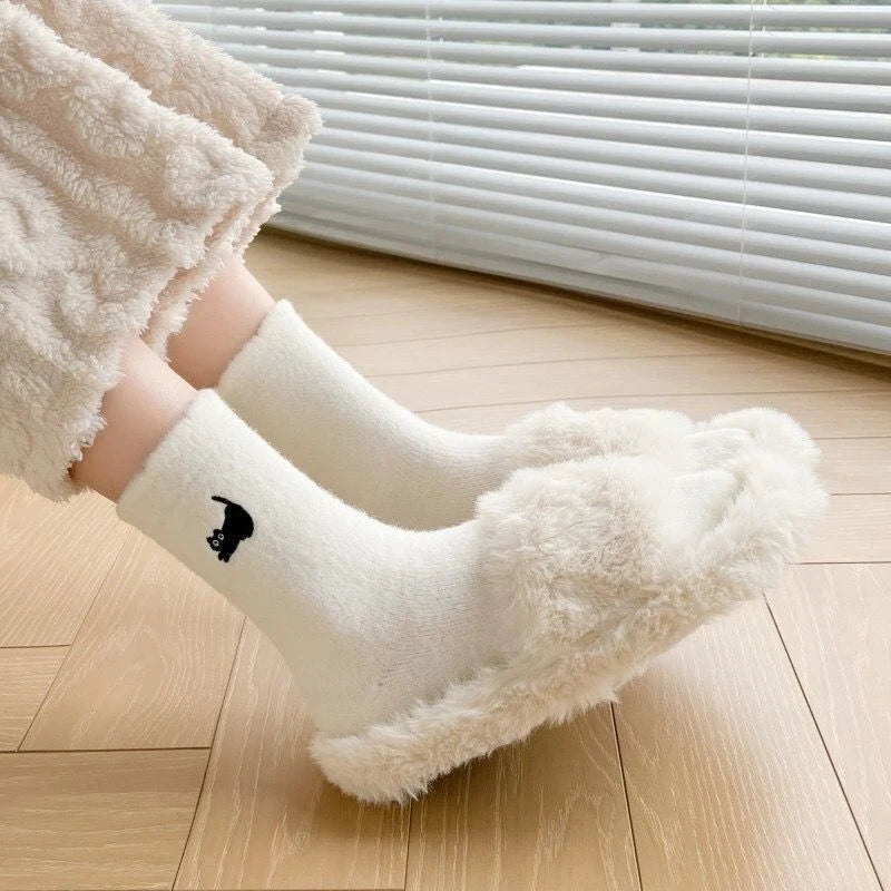Women's Men Winter Kawaii Big Eyes Slipper Socks