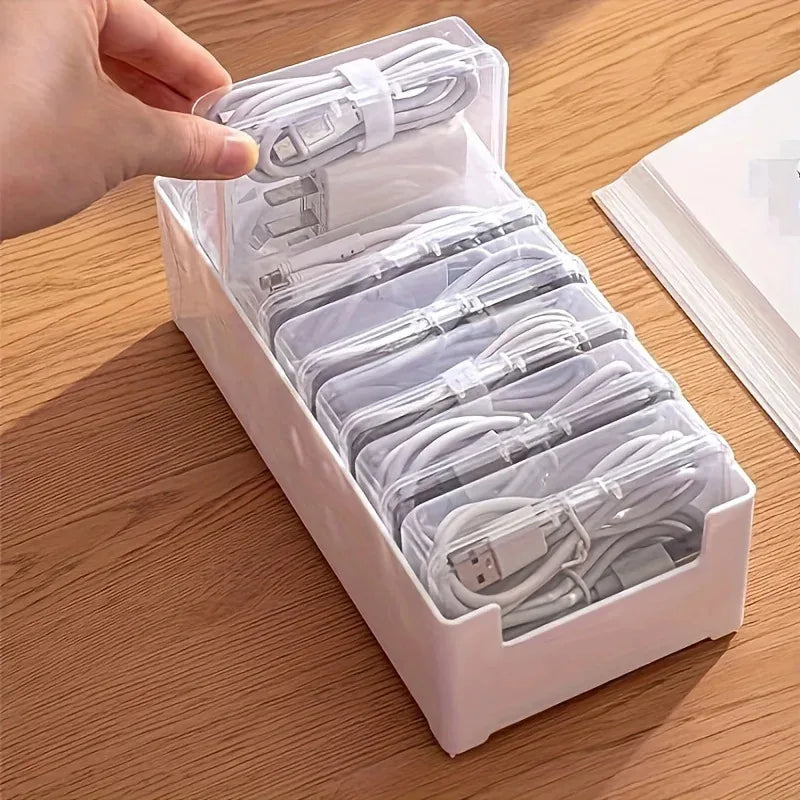 Data Cable Storage Box with 7 Compartments – Desktop Organizer 🔌