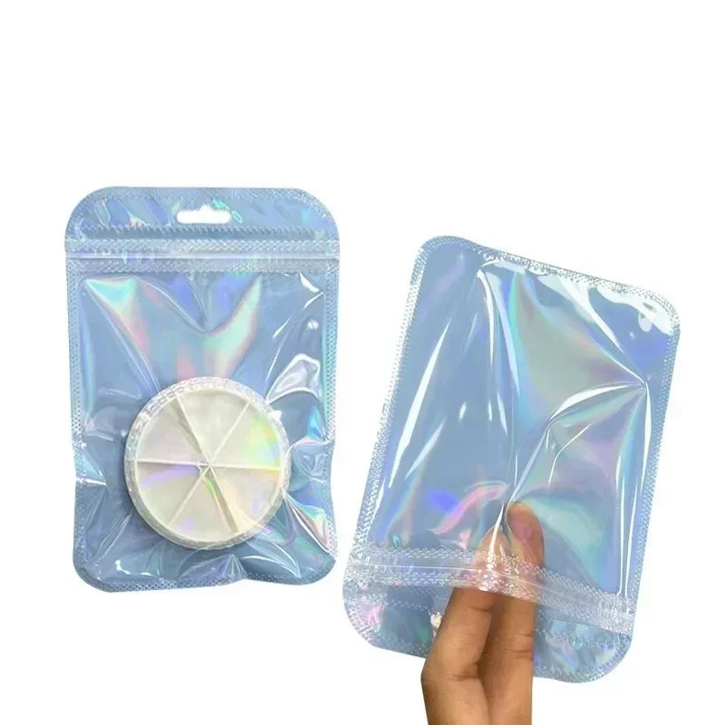 50pcs Ziplock Bags Resealable Opp Bags Holographic Laser Color Plastic Pouch for Jewelry Display Packaging Storage Bag 7*12cm