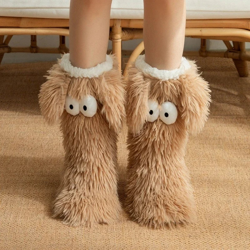 Women's Men Winter Kawaii Big Eyes Slipper Socks