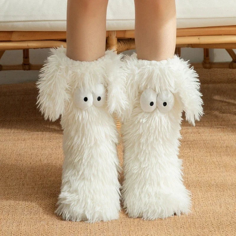 Women's Men Winter Kawaii Big Eyes Slipper Socks