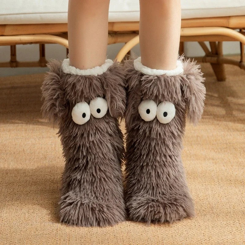 Women's Men Winter Kawaii Big Eyes Slipper Socks